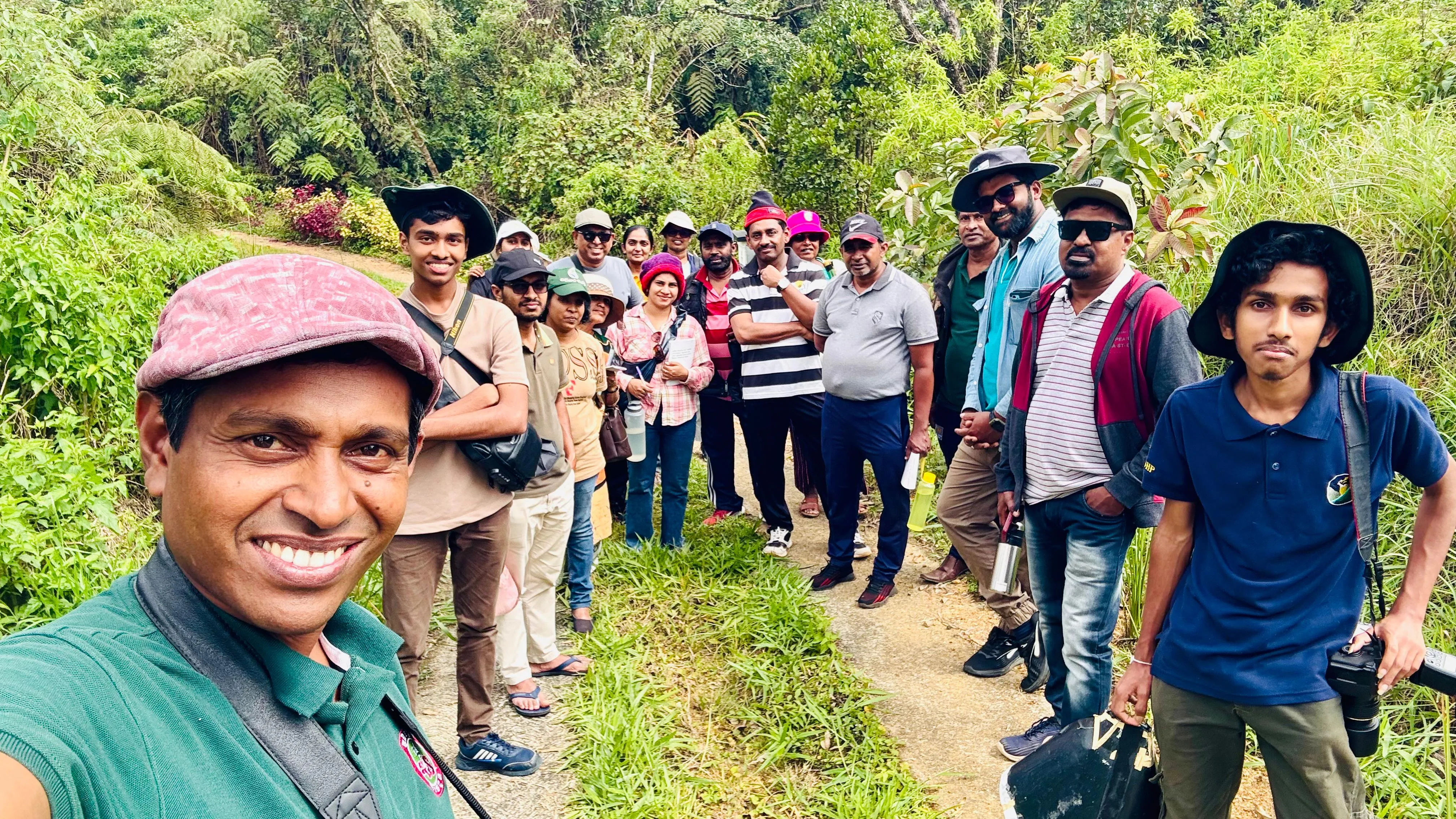 Nayana Pradeep and the participants on a trail during the workshop.