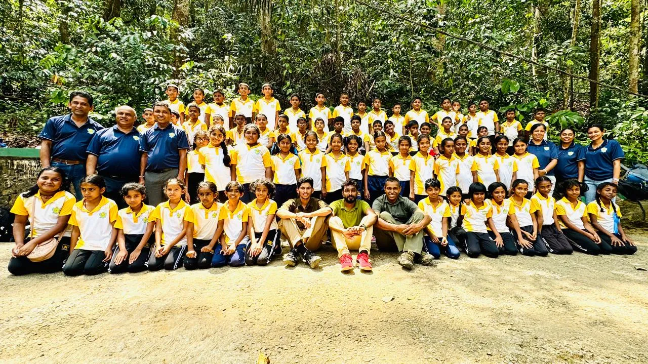 Group photograph of the Ambagamuwa Primary College Environmental Conservation Society at the Salgala Forest Reserve.